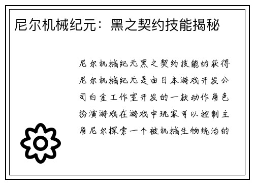 尼尔机械纪元:黑之契约技能揭秘
